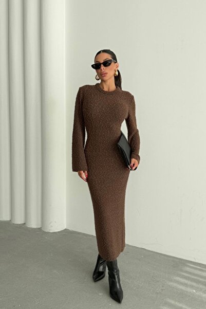 Auroveen Fit Boucle Bisiklet Yaka Uzun Kollu Triko Elbise AV3311