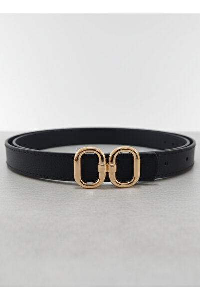 LAREON Елегантний ремінь з пряжкою для жінок, чорний, тонкий, зі штучної шкір...