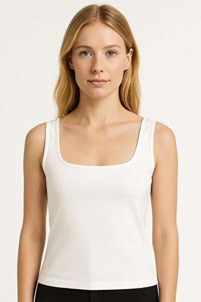 Jewia 490 Ekru U-Neck Lycra Cotton Undershirt