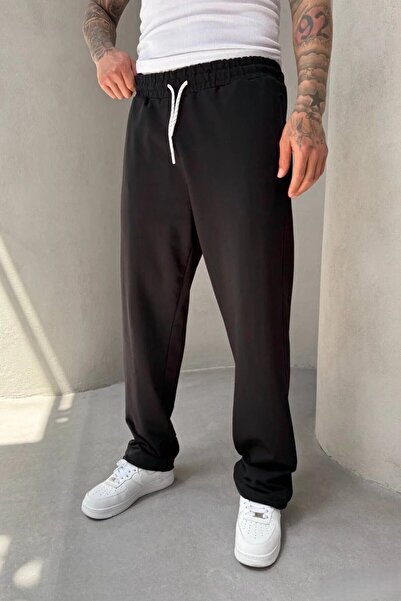 MADZEYMODA Men's Baggy Fit Adjustable Leg Black Sweatpants Ke-7018