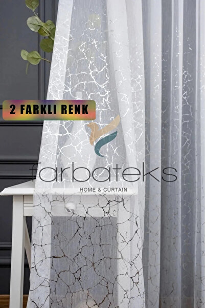 farbateks Silver Gray Silver Marble Glitter Glazed Foil Pattern Design 3 Layers Pleated Tulle Curtain