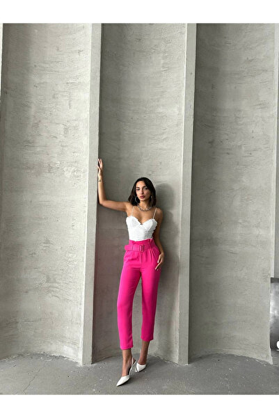 ZENGEZUR MALL Lvsqvr Belted Carrot Pants Fuchsia (214613) (Size: S)
