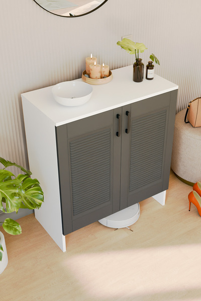 interGO Retro MDF Membran Kapaklı Çok Amaçlı Dolap Erzak Dolabı Kiler Dolabı ...