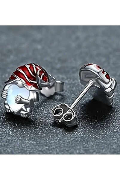 sarıyer silver Christmas Themed Heart-Shaped Stone Santa Claus Steel Screw Earrings Daily New Year Concept Earrings