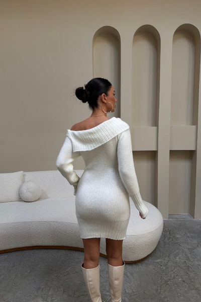 Auroveen Basic Geniş Kat Yaka Fit Model Triko Mini Elbise AV3912