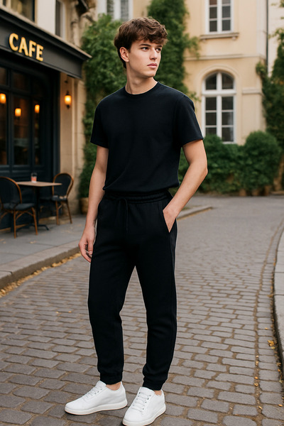 aczagul butik ⭐   بنطلون رياضي للشباب والرجال – موديل جوجر بخصر مطاطي (أسود)