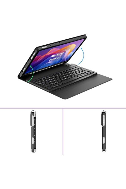 m.tk moveteck Xiaomi Redmi Pad 2 Compatible Tablet Case with Keyboard Wireless Bluetooth Pen Compartment Q Tablet Case