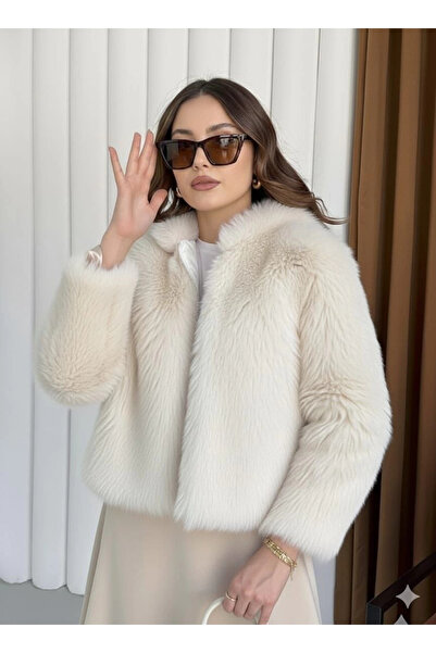 ZENGEZUR MALL Lvsqvr Zippered Short Fur Black Ecru T7746 (213608) (Size: S)