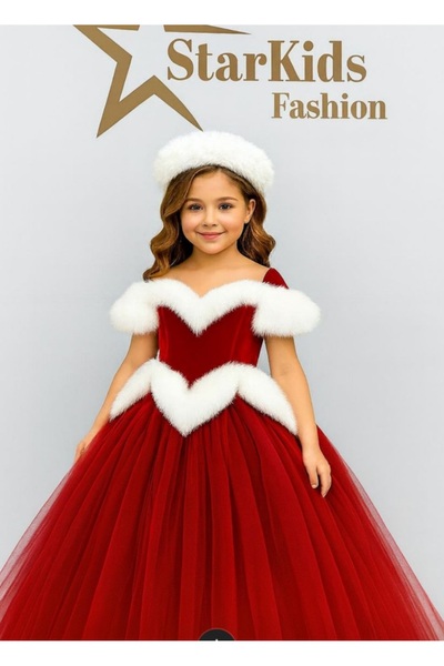 Star Kids Girls' Red Velvet Christmas Princess Dress,Girls' Red Christmas Costume