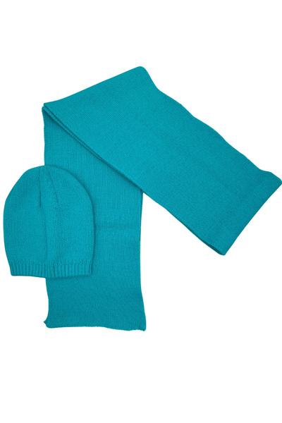 Sofist İstanbul Set eșarfă și beretă tricotată pentru femei, albastru turcoaz, culoare uni, eșarfă lungă și moale și set de beretă