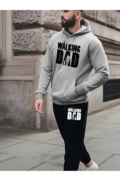 Massgai Unisex Walking Best Dad Printed Hooded Oversized Bottom-Top Set Cotton Tracksuit Set