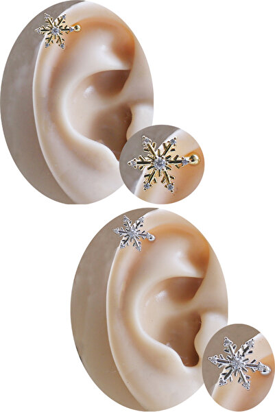 Cadının Dükkanı Kar Tanesi Figürlü Taşlı Sıkıştırma (Clip) Helix Piercing | Deliksiz Kıkırdak Piercing