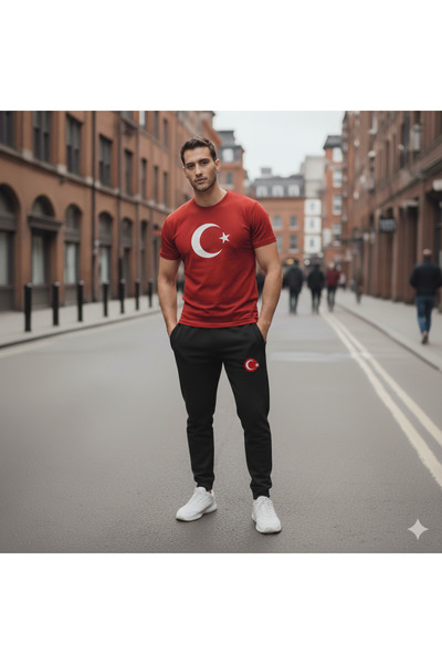 Bulvar Lee Men's Crew Neck Turkey Moon Star Printed Tracksuit Set