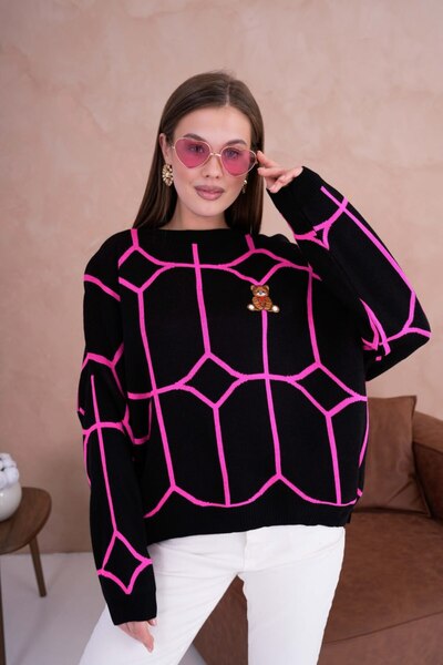 Noi Belis Oversized Teddy Bear Ethnic Patterned Knitwear Sweater Aw25Kz0078