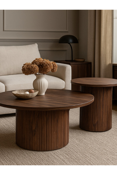 BEC60 طقم طاولات قهوة دائرية متداخلة (نيستنج) بتصميم مضلع (Fluted)