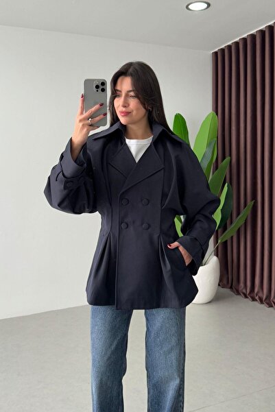 ECEMİ Miano Lacivert Premium Tasarım Trençkot