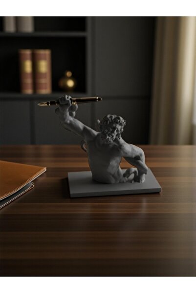 Dropcek eticaret 3D Gri Antik Kalem Tutucu Heykel Avangard Ofis Masaüstü Aksesuar, Sanatsal Hediyelik 14x14 cm