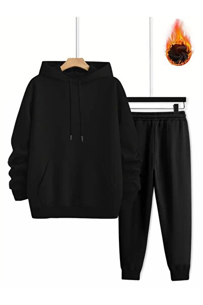 Massgai Unisex Car Fuji Mountain Printed Hooded Oversized Bottom-Top Set Cotton Tracksuit Set