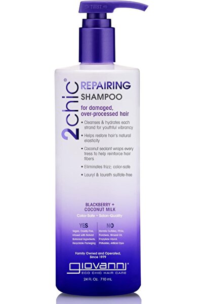 Giovanni 2chic Repairing Shampoo 24oz - Blackberry & Coconut Milk, Color-Safe, Sulfate-Free (Pack of