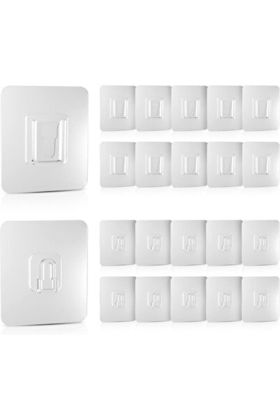 PROMERCO Set of 20 pairs double adhesive hooks 6 x 6 x 1 cm -