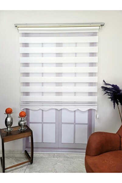 DecorTül Mikro Pliseli Beyaz (ekru) Etekli zebra Stor