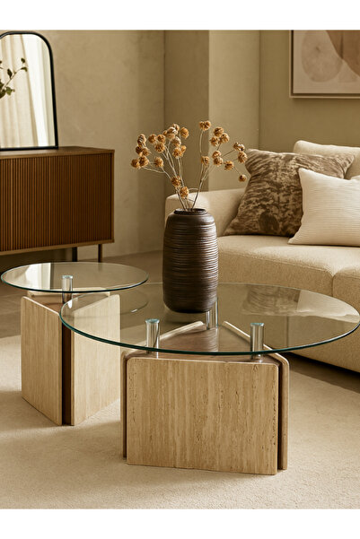 BEC60 طقم طاولات قهوة متداخلة بزجاج مقسّى - تصميم فخم وحديث