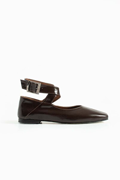 diclepolat Women's Brown Casual Ballet Shoes Ankle Strap Comfortable Flat Sole Solea