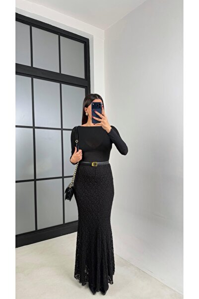 manana fashion Long Lined Lace Skirt