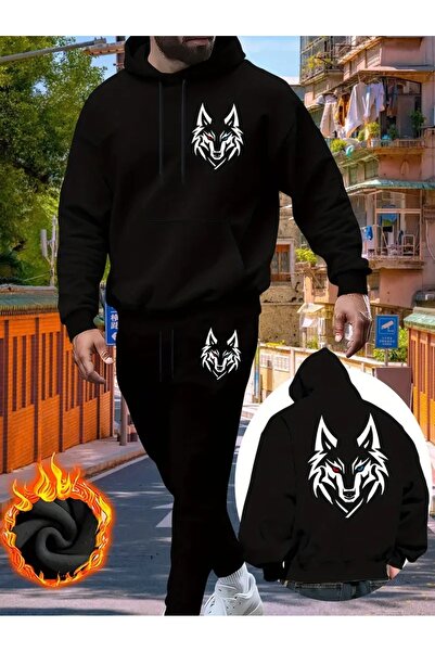 Massgai Unisex Wolf Kurt Printed Hooded Oversized Bottom-Top Set Cotton Tracksuit Set