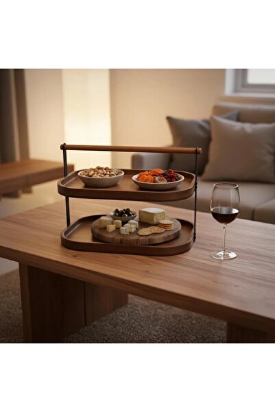 Qerhome 2-Tier Acacia Stand / Presentation Stand / Multi-Purpose Organizer – Natural Wood Two-Tier Serving