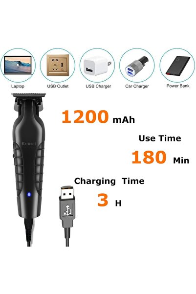 Kemei 2299 Professional Hair/Beard Trimmer, Zero-Gapped T-Blade, Cordless Rechargeable