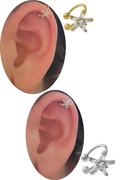 Cadının Dükkanı Zirkon Taşlı Yıldız Sıkıştırma (Clip) Helix Piercing | Deliksiz Kıkırdak Piercing