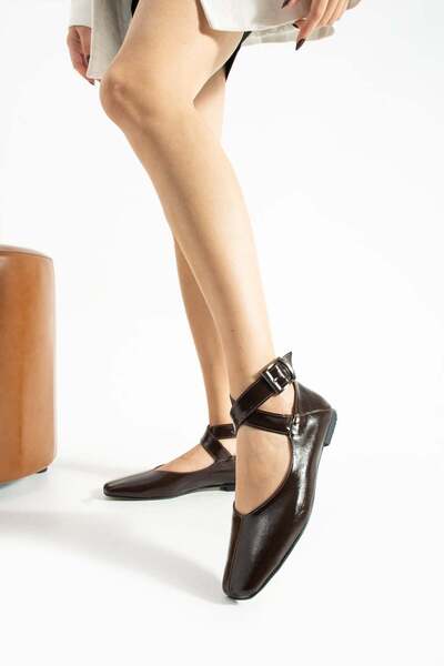 diclepolat Women's Brown Casual Ballet Shoes Ankle Strap Comfortable Flat Sole Solea