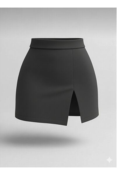 SLAW REZZ Șort fustă de damă negru cu deschidere în față