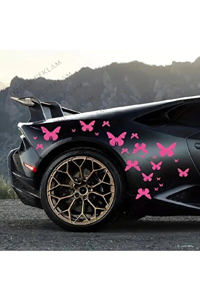 ÖZGÜL REKLAM Pembe Kelebek Araç Kapı & Kaput Sticker Takımı – Suya Güneşe Day...