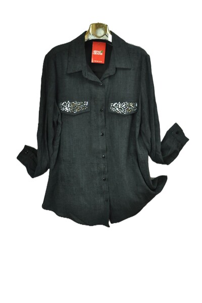 elma abone Plus Size Crinkle Batik Stone Decorated Shirt Bluse