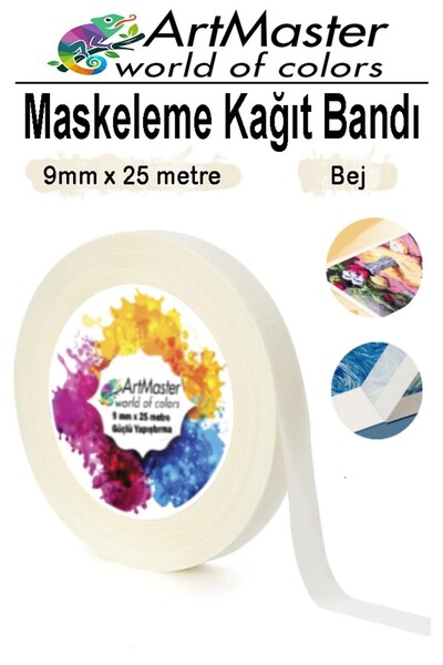 Artmaster Kağıt Bant Maskeleme Bandı 9 mm 25 Metre 1 Adet Boya Bantı Maskeleme Kağıt Bant Duvar Yağlı Boya Bad