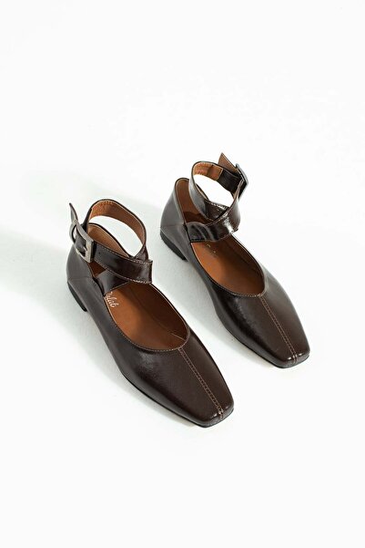 diclepolat Women's Brown Casual Ballet Shoes Ankle Strap Comfortable Flat Sole Solea