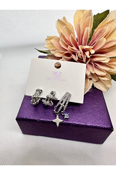 YSX JEWELRY Zircon Stone 3-Piece X Model Steel Earrings