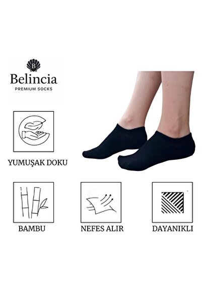 belincia Bamboo Men's Sneaker Stitch-Free Black Socks Invisible 6-Piece Pack