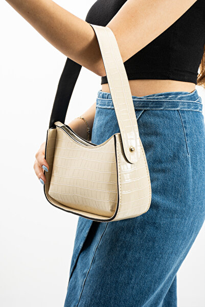 MY VİNTAGE Women's Crocodile Patterned Baguette Bag