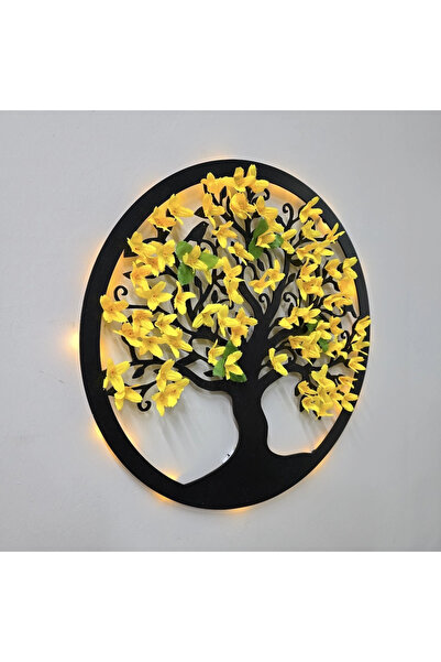 STDEKOR Led Işıklı ve Sarı Çiçekli Hayat Ağacı Tablo 40cm