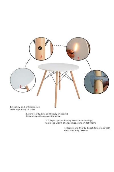 AWF AL WADI FURNITURE Tealo Mid Century Modern Round Eames Dining Table Metal Under Table Base Wooden Legs White and Beige