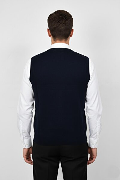 Triko Nehir Men's Buttoned Vest with Pockets Steel Knit Classic Fit Bgl-St04836