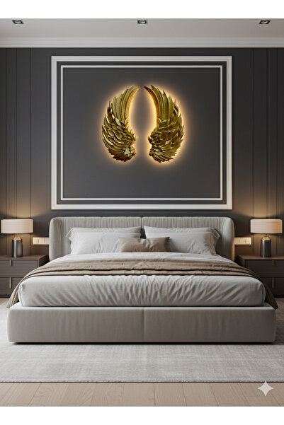 ASZEN Melek Kanadı Duvar Apliği – 40×50 cm Dekoratif Poliüretan, 2 parça Gold...