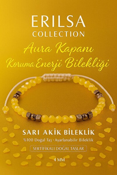 Erilsa سوار الطاقة الواقي من الأورا المعتمد - حجر طبيعي من العقيق الأصفر تيرا...