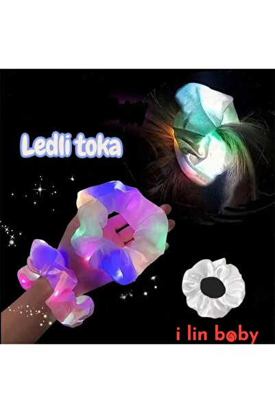 i lin baby LED Işıklı Renk Değiştiren Saten Saç Tokası –Toka –3 Mod, Lastik Toka Beyaz kumaş