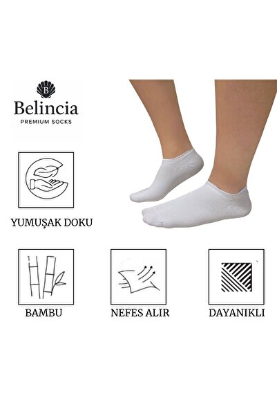 belincia Bamboo Men's Sneaker Stitch-Free White Socks Invisible 6-Piece Pack