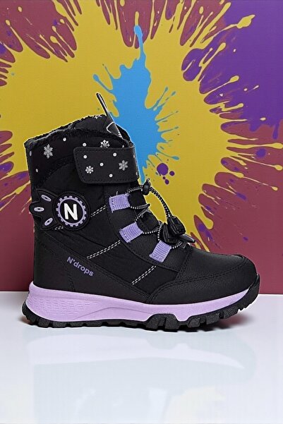 ALTUNTAŞ Soğuğa Dayanıklıı Ortopedik, Cırtlı, Siyah-Lila Kız Çocuk Kar Botu A...