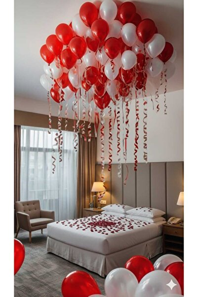 Baloncu Demmo بالونات احتفالية رومانسية 15 بالون أحمر و15 بالون أبيض لؤلؤي مع...